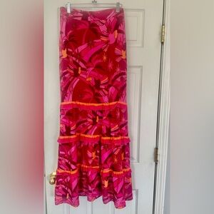 Farm Rio for Anthropologie Tropical Toucan Tiered Ruffle Maxi Skirt XL